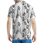 Black And White Tulip Pattern Print Men's Polo Shirt