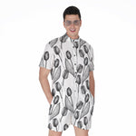 Black And White Tulip Pattern Print Men's Rompers