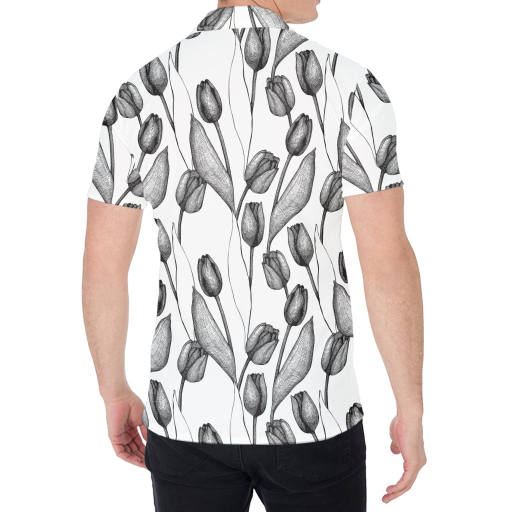 Black And White Tulip Pattern Print Men's Shirt