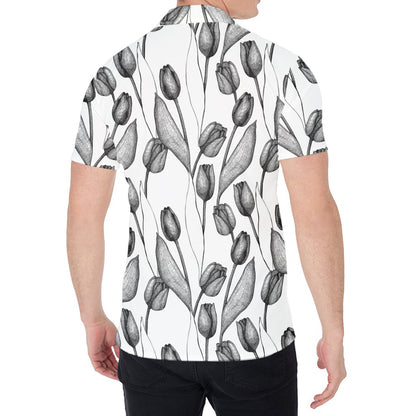 Black And White Tulip Pattern Print Men's Shirt