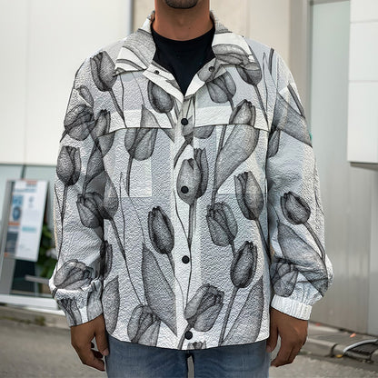 Black And White Tulip Pattern Print Men's Shirt Jacket