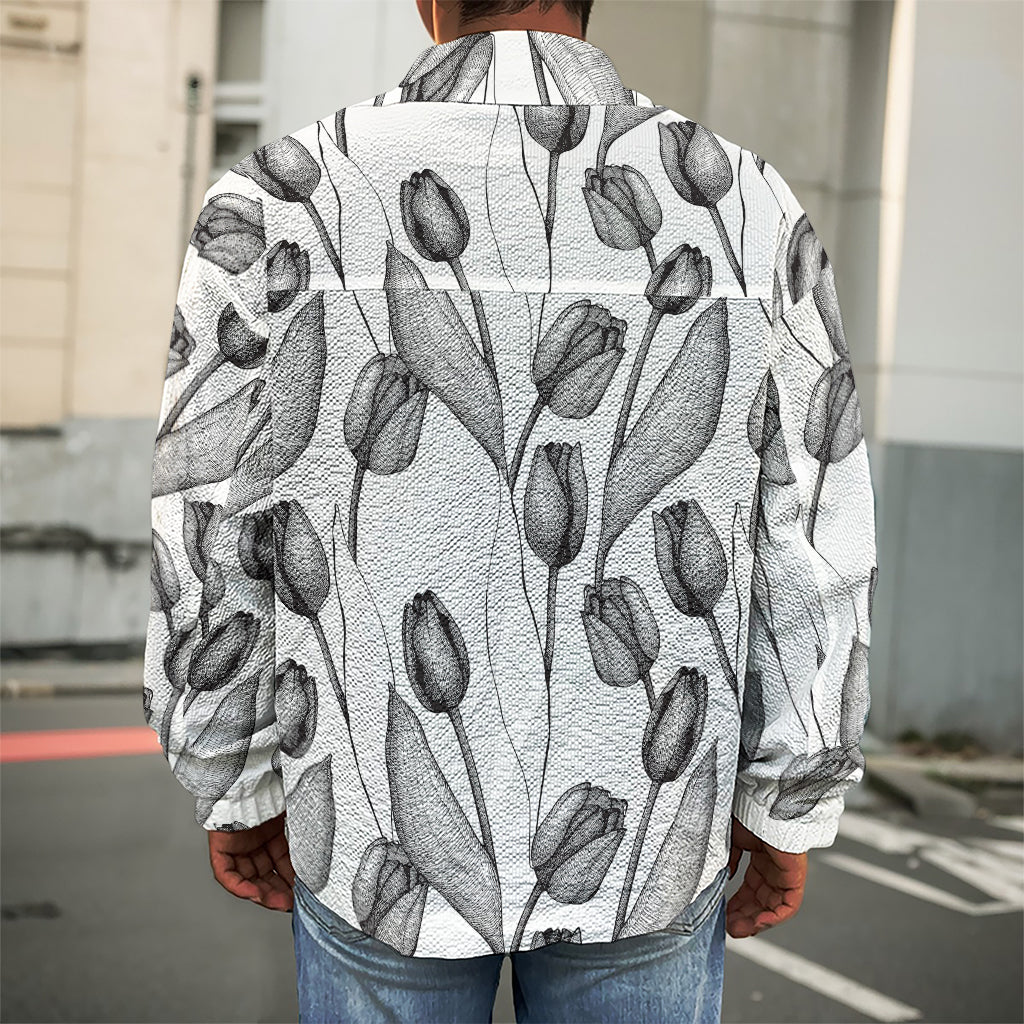 Black And White Tulip Pattern Print Men's Shirt Jacket