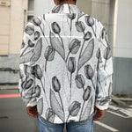Black And White Tulip Pattern Print Men's Shirt Jacket
