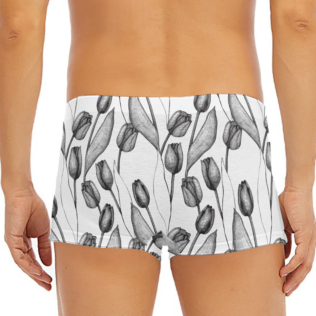 Black And White Tulip Pattern Print Men's Short Boxer Briefs