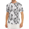 Black And White Tulip Pattern Print Men's Short Sleeve Rash Guard