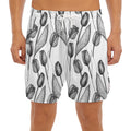 Black And White Tulip Pattern Print Men's Split Running Shorts