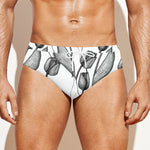 Black And White Tulip Pattern Print Men's Swim Briefs