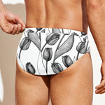 Black And White Tulip Pattern Print Men's Swim Briefs