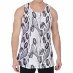 Black And White Tulip Pattern Print Men's Velvet Tank Top
