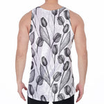 Black And White Tulip Pattern Print Men's Velvet Tank Top
