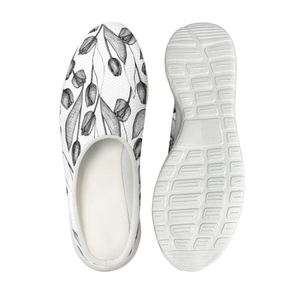 Black And White Tulip Pattern Print Mesh Casual Shoes