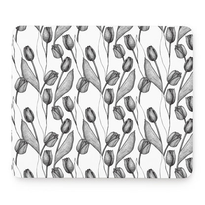 Black And White Tulip Pattern Print Mouse Pad