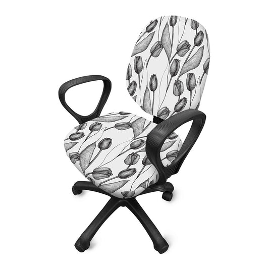 Black And White Tulip Pattern Print Office Chair Cover