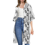 Black And White Tulip Pattern Print Open Front Beach Cover Up