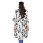 Black And White Tulip Pattern Print Open Front Beach Cover Up