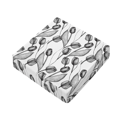 Black And White Tulip Pattern Print Outdoor Seat Cushion Cover