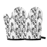 Black And White Tulip Pattern Print Oven Mitts
