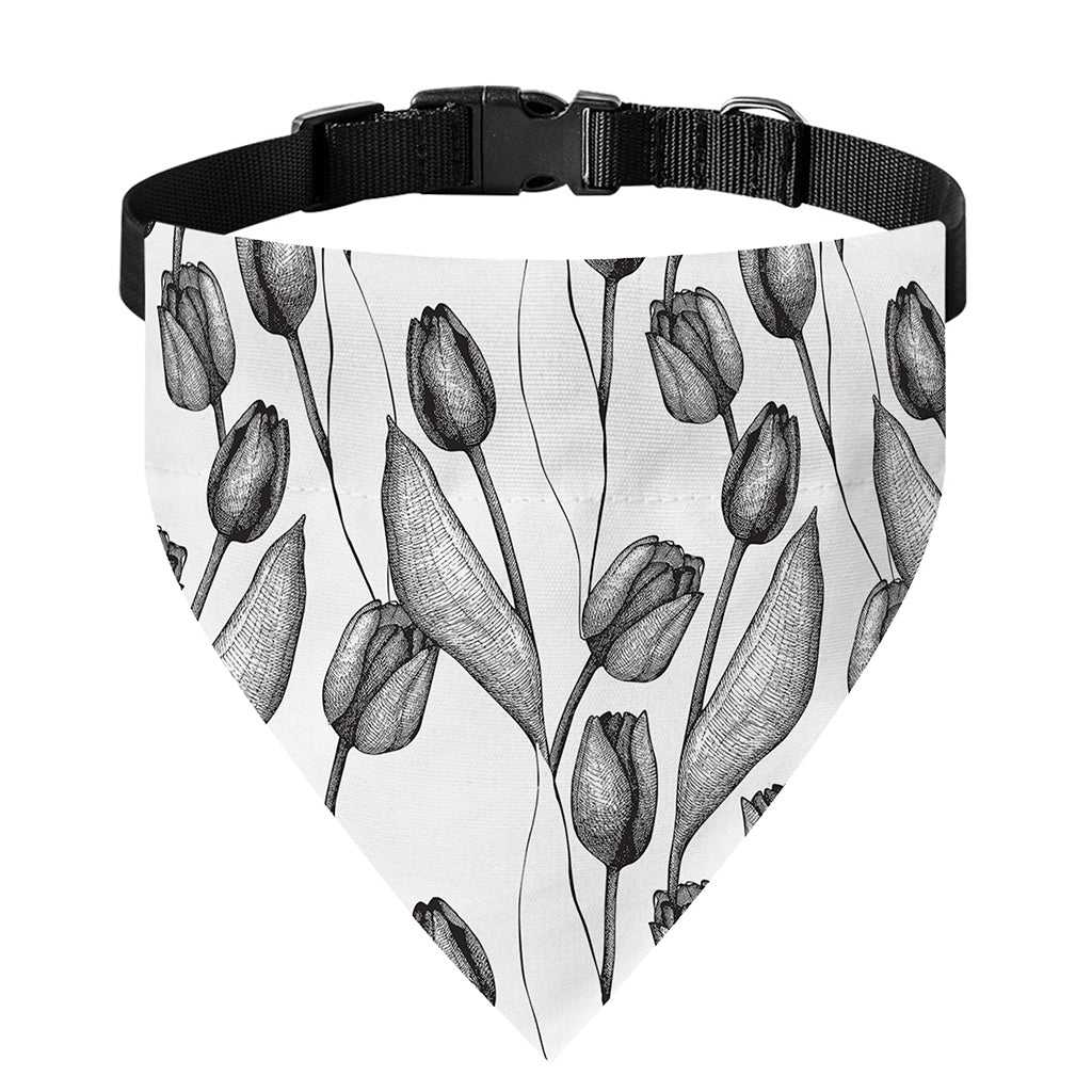 Black And White Tulip Pattern Print Over The Collar Dog Bandana