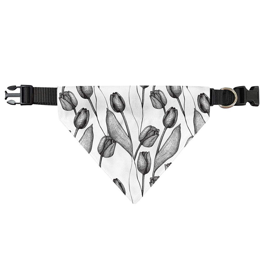Black And White Tulip Pattern Print Over The Collar Dog Bandana