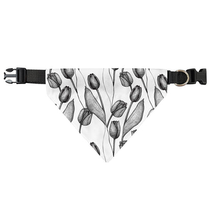 Black And White Tulip Pattern Print Over The Collar Dog Bandana