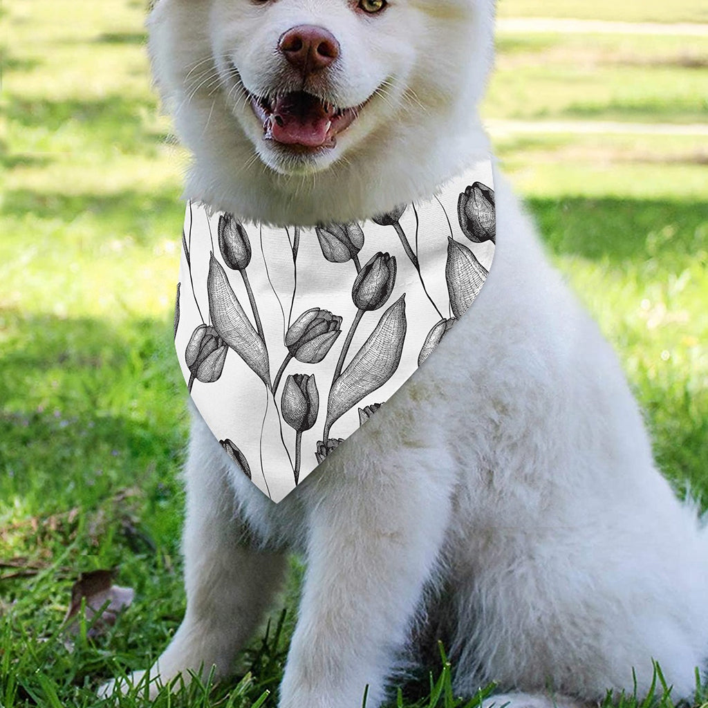 Black And White Tulip Pattern Print Over The Collar Dog Bandana