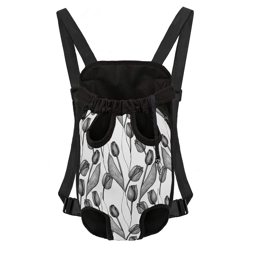 Black And White Tulip Pattern Print Pet Carrier Backpack
