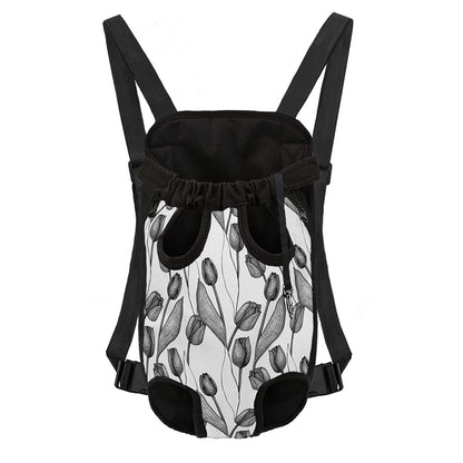 Black And White Tulip Pattern Print Pet Carrier Backpack
