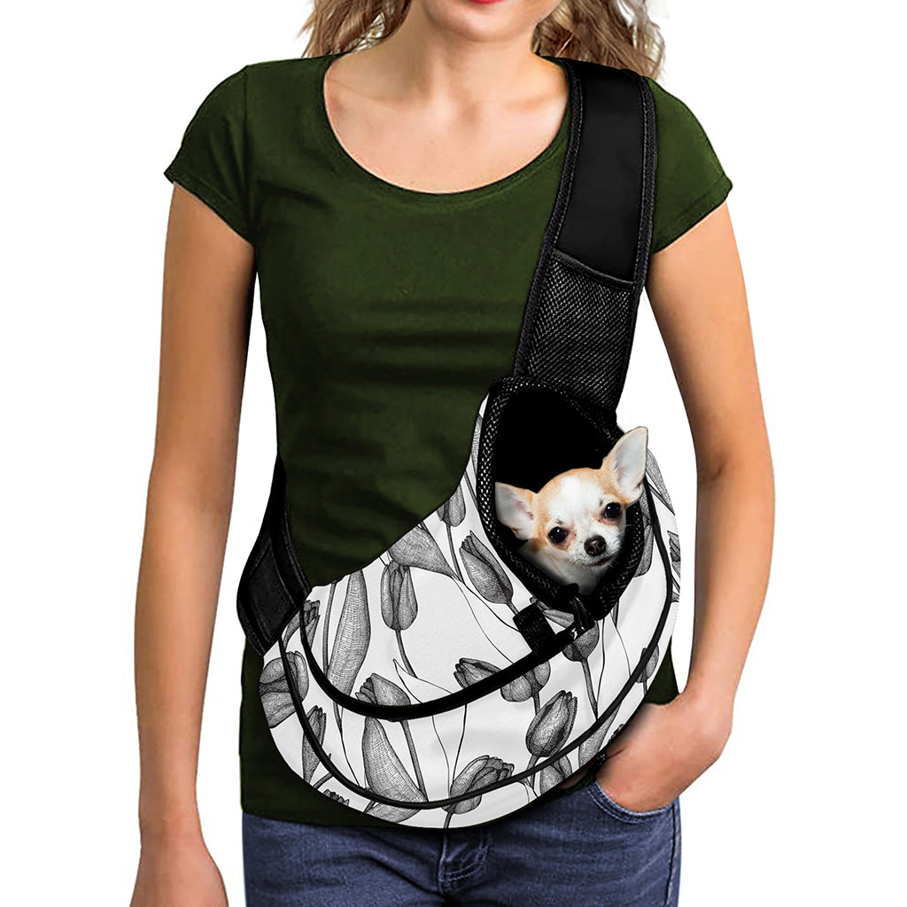 Black And White Tulip Pattern Print Pet Sling Carrier