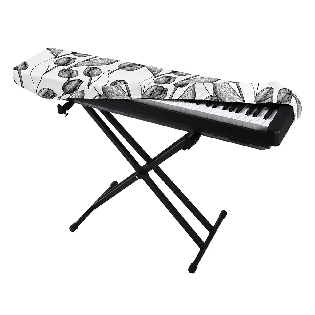Black And White Tulip Pattern Print Piano Keyboard Cover