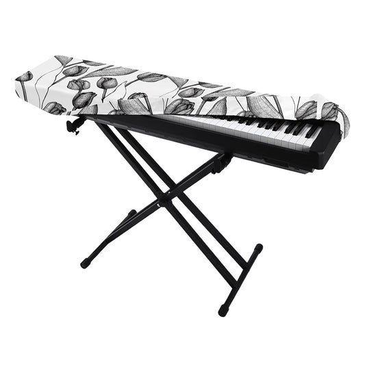 Black And White Tulip Pattern Print Piano Keyboard Cover