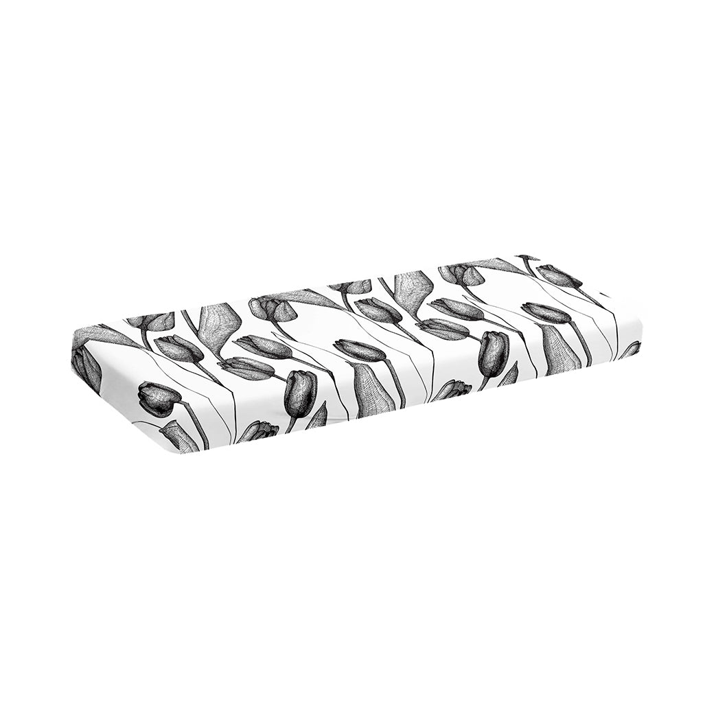 Black And White Tulip Pattern Print Piano Keyboard Cover