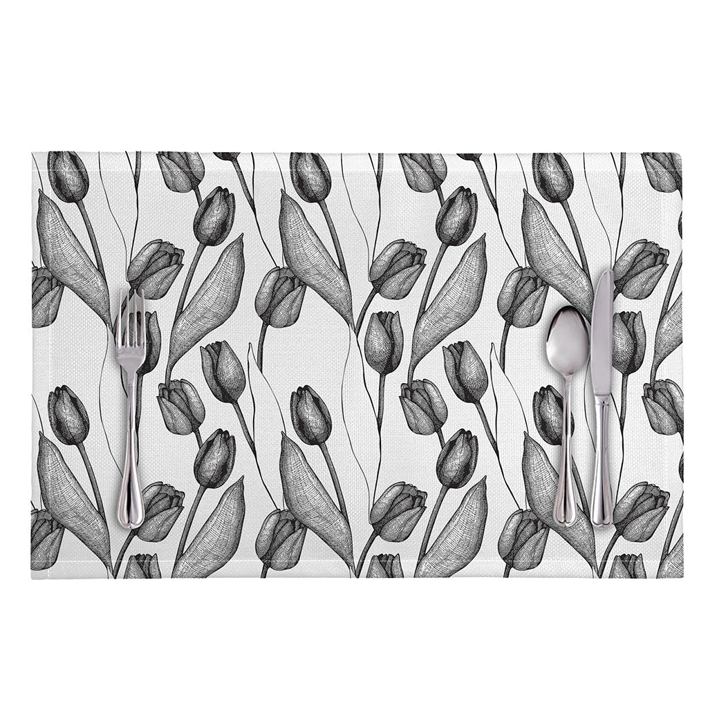 Black And White Tulip Pattern Print Placemat