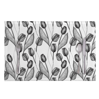 Black And White Tulip Pattern Print Placemat