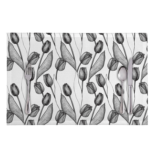 Black And White Tulip Pattern Print Placemat
