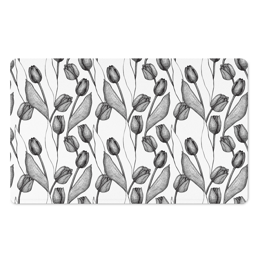 Black And White Tulip Pattern Print Polyester Doormat