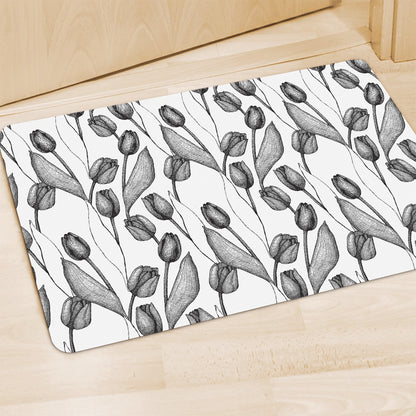 Black And White Tulip Pattern Print Polyester Doormat