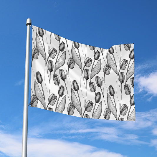 Black And White Tulip Pattern Print Polyester Flag