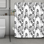 Black And White Tulip Pattern Print Polyester Shower Curtain