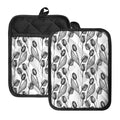 Black And White Tulip Pattern Print Pot Holders With Pocket