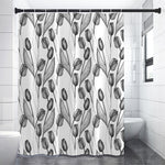 Black And White Tulip Pattern Print Premium Shower Curtain