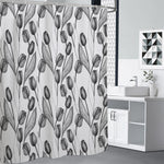 Black And White Tulip Pattern Print Premium Shower Curtain