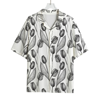 Black And White Tulip Pattern Print Rayon Hawaiian Shirt