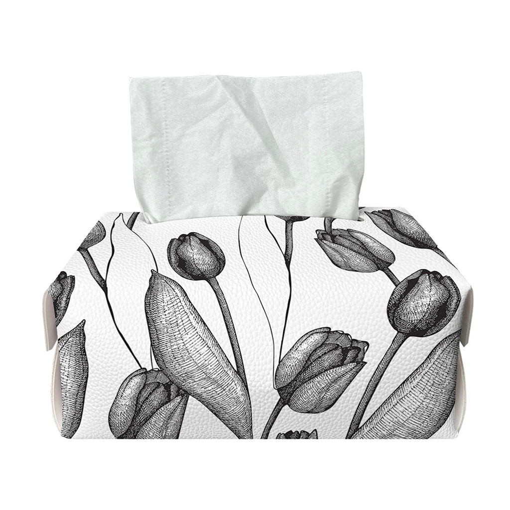 Black And White Tulip Pattern Print Rectangle Tissue Box Cover