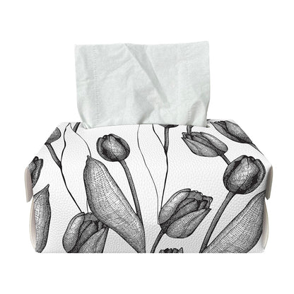 Black And White Tulip Pattern Print Rectangle Tissue Box Cover