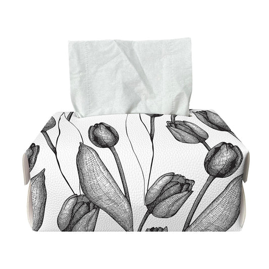 Black And White Tulip Pattern Print Rectangle Tissue Box Cover