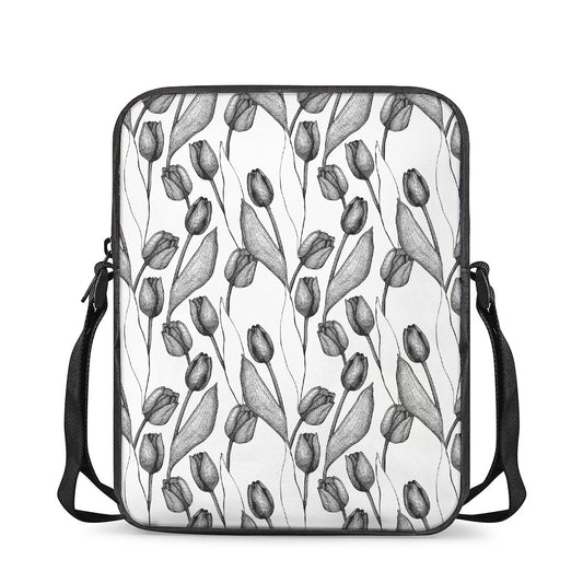 Black And White Tulip Pattern Print Rectangular Crossbody Bag