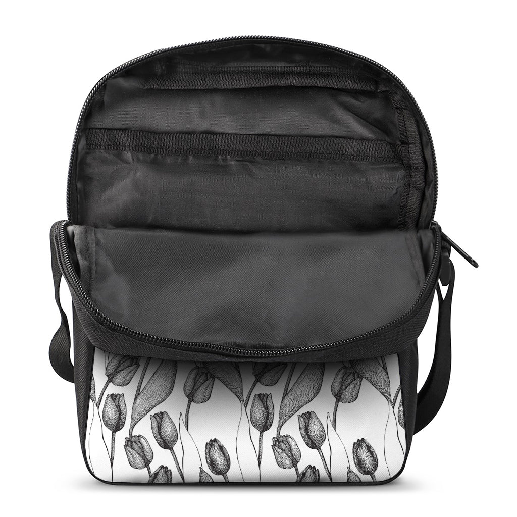 Black And White Tulip Pattern Print Rectangular Crossbody Bag