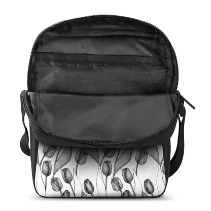 Black And White Tulip Pattern Print Rectangular Crossbody Bag