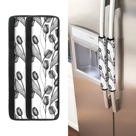 Black And White Tulip Pattern Print Refrigerator Handle Covers