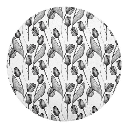 Black And White Tulip Pattern Print Round Blanket